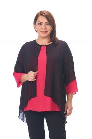 Plus Size Black Fuchsia Color Crepe Blouse