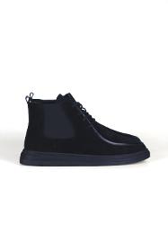 Black Genuine Suede Leather Daily Elastic Lace-Up Women's Boots