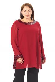 Large Size Claret Red Color Sequined Chiffon Tunic