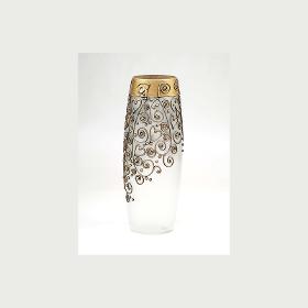 Handpainted Glass Vase for Flowers | Gold Painted Art Glass Oval Vase | Interior