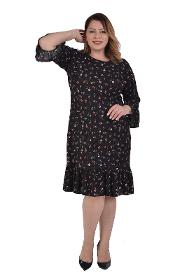 Plus Size Black Color Floral Frilly Short Dress