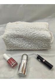 White Teddy Plush Fabric Makeup Bag