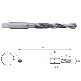 COMBINED MACHINE Tap, For drilling and tapping, Metric