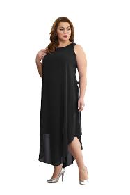 Plus Size Black Color Chiffon Sleeveless Dress