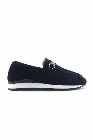 Black Genuine Leather Sports Loafer Women's Shoes with Accessories