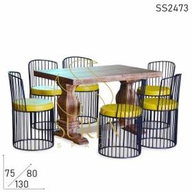 Semi Outdoor Metal Aara Mango Wood Restaurant Dining Set