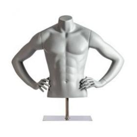 Grey sports mannequin bust with hands on hips