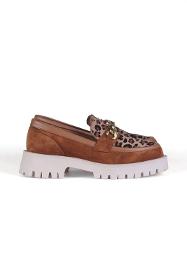 Tan Suede Leopard Detailed Comfort Loafer Shoes