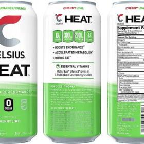 CELSIUS HEAT Cherry Lime Performance Energy Drink, Zero Sugar, 16oz. Can,12 Pack