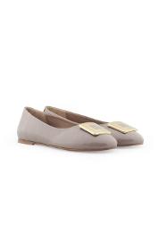 Mink Genuine Leather Women's Ballerina Shoes with Gold Buckle