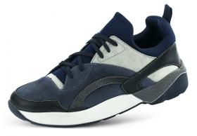 Men's sports shoes in dark blue nubuck and velour.