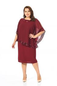 Plus Size Claret Red Color Sequined Crepe Chiffon Dress