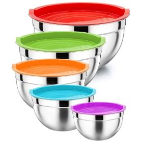 Herzberg HG-04074: 5 Pieces Nesting Mixing Bowl with Silicon Lid