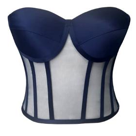 Navy Blue Transparent Tie-Up Corset Bustier