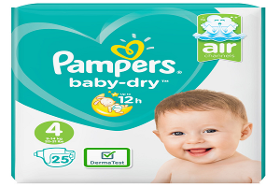 Pampers Baby-Dry Nappies Size 4, 9-14kgs, 20-31lbs, Maxi 25’s