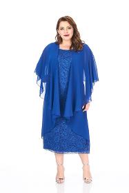 Plus Size Sax Color Chiffon Cape Dress