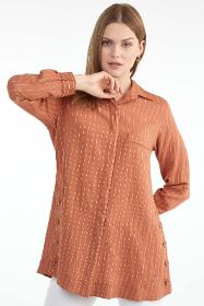 Women button detailed tunic shirt - tan