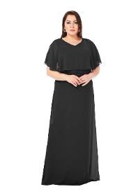 Plus Size Black Color Long Chiffon Dress
