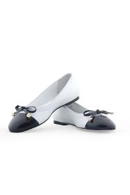 Buckle Black and White Genuine Leather Women's Ballerina Shoes