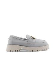 Gray Genuine Leather Loafer Women's Shoes with Accessories