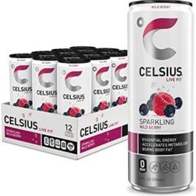 CELSIUS Sparkling Wild Berry Fitness Drink, Zero Sugar, 12oz. Slim Can, 12 Pack