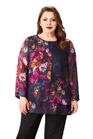 Plus Size Pink Colored Floral Chiffon Blouse