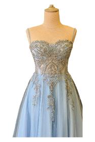 Glitter Lace Covered Maxi Length Evening Dress Ice Blue