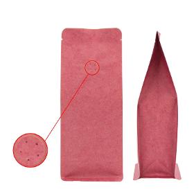 Flat bottom bag kraft paper red high barrier with valve 500g