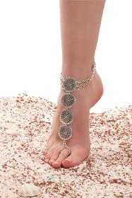 Women's Antique Silver Plated Chain Model Ethnic Motif Design Foot Basilisk