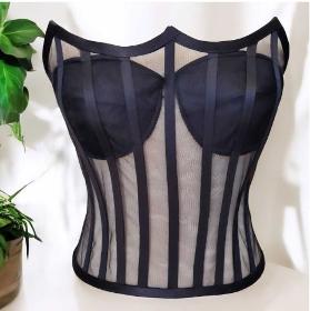 Black Tulle Transparent Tie Up Bustier