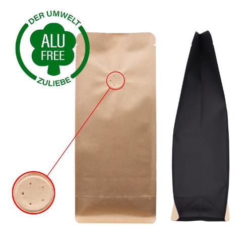 Flat bottom bag kraft paper brown-black high barrier with valve 250g