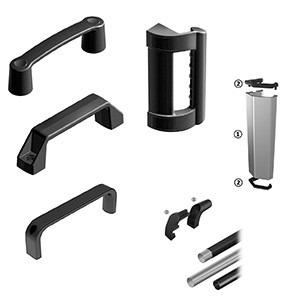 Handles for industry on machines, doors, flaps