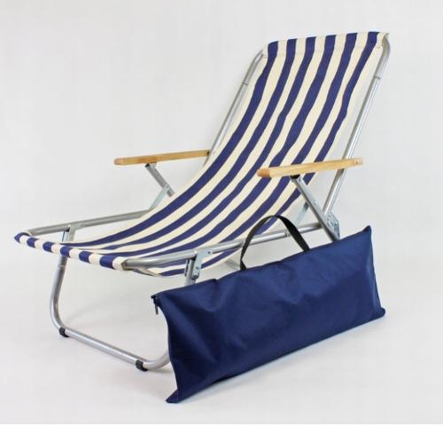 Beach lounger folds into a bag white and blue- MAX 150 kg.