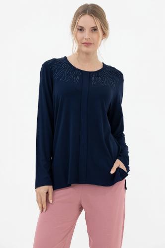 Stone detailed long sleeve blouse - navy blue