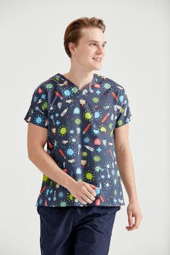 Elastane Medical Blouse, Bluemarine with Print, Men - Model Virus