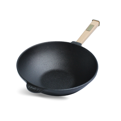 Cast iron frying pan with wooden handle WOK 2.8