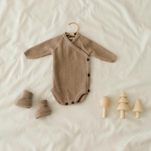 Bodysuit in rib knitted merino wool Beige