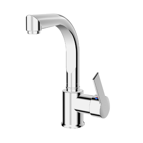 Single-lever basin mixer with movable spout