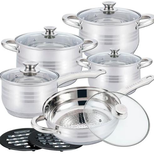 Herzberg 12 Pieces Stainless Steel Cookware Set