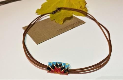 Leather necklace with beads "Mexican Holidays"