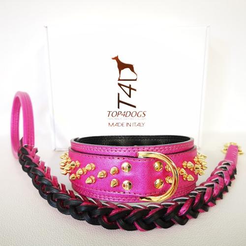 ROYAL FUXIA DOG COLLAR AND LEASH