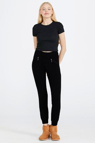 Zipper detailed women sweatpants - black