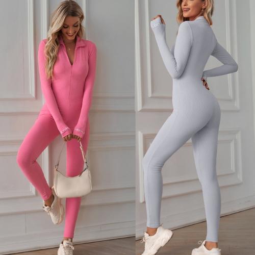 Women Athleisure Stand Collar Zipper Sports Jumpsuit