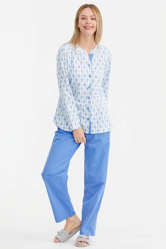 Patterned front buttoned pajamas set - blue