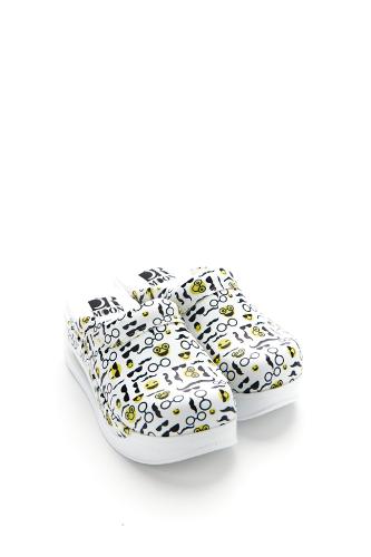 Orthopedic Medical Clogs, White with Print