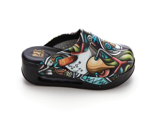 Orthopedic Medical Clogs, Black with Print, Unisex - Airmax Stethoscope Model