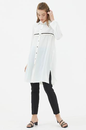 Back pleated long shirt - cream