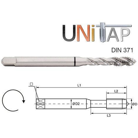 MACHINE Tap Form C, spiral flutes, 40°, Universal use, Metric