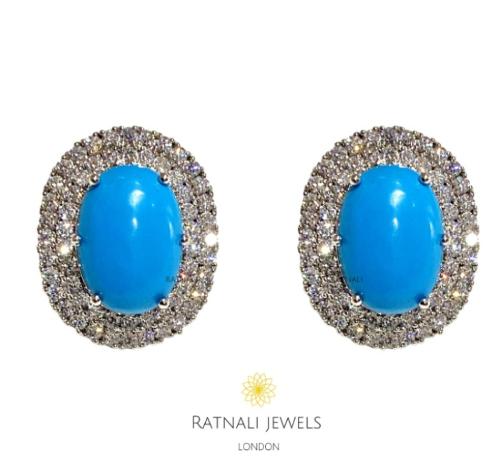 Phiroza | Turquoise and Simulated Diamond Stud Earrings