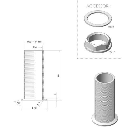 10105/1 - 1" Drain, diameter 32, height 80, without conical connection